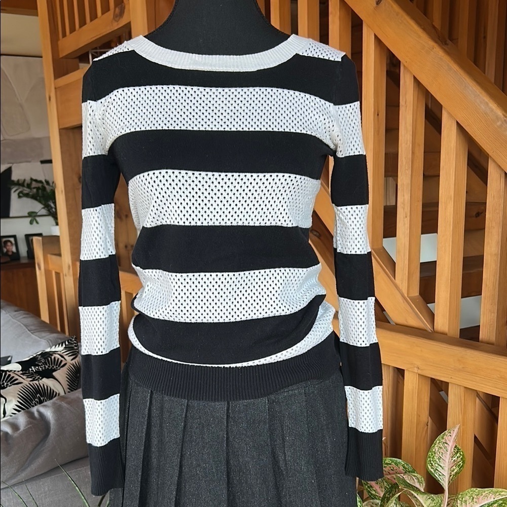 EXPRESS Black and White Striped Sweater, Size XS